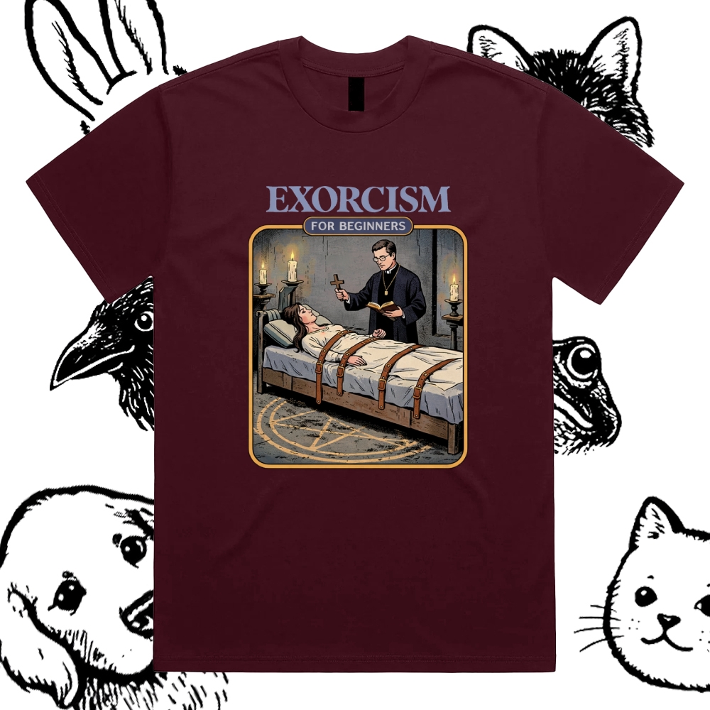 Exorcism For Beginners - Cotton Classic Fit Retro Dark Humor Graphic Tee
