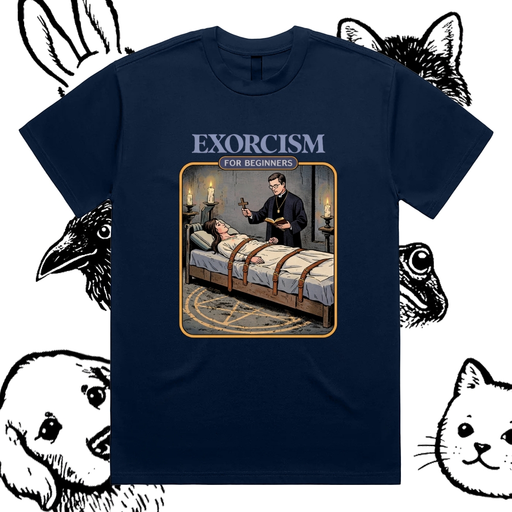 Exorcism For Beginners - Cotton Classic Fit Retro Dark Humor Graphic Tee