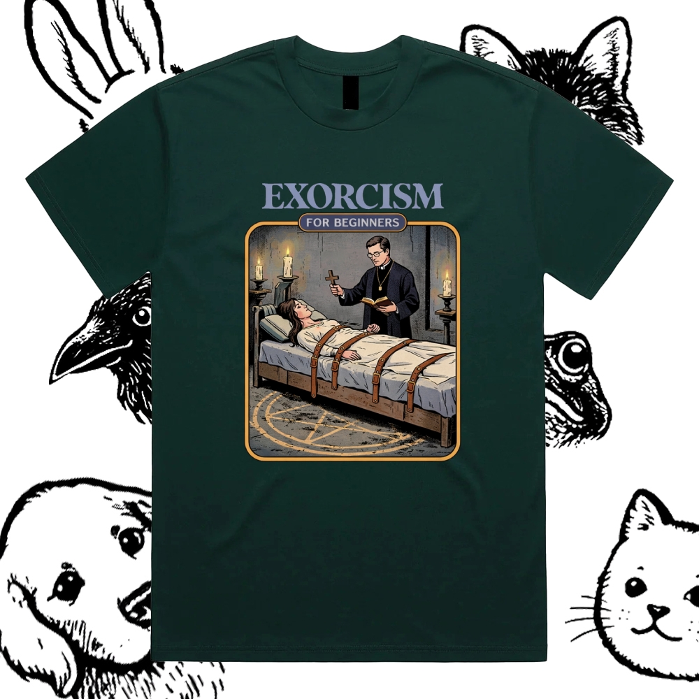 Exorcism For Beginners - Cotton Classic Fit Retro Dark Humor Graphic Tee