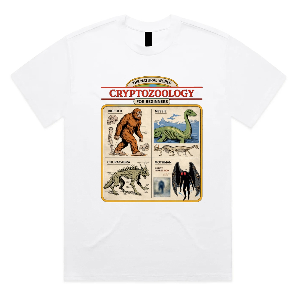 Cryptozoology For Beginners - Cotton Classic Fit Retro Dark Humor Graphic Tee