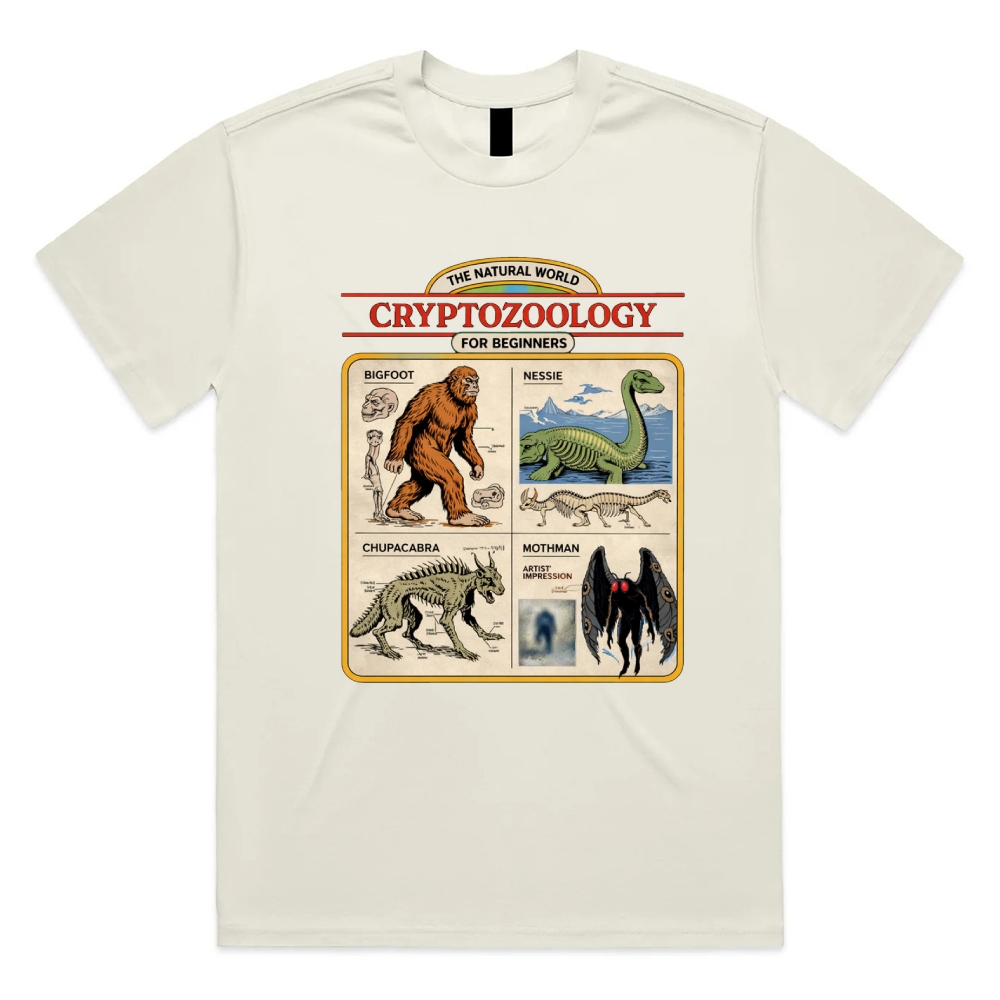 Cryptozoology For Beginners - Cotton Classic Fit Retro Dark Humor Graphic Tee