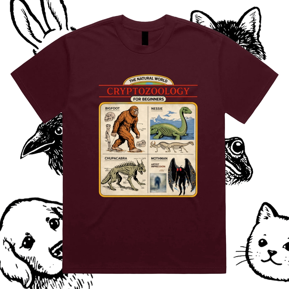 Cryptozoology For Beginners - Cotton Classic Fit Retro Dark Humor Graphic Tee