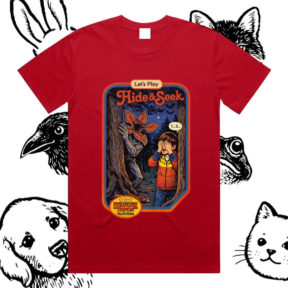 Let's Play Hide&Seek - Cotton Classic Fit Retro Dark Humor Graphic Tee