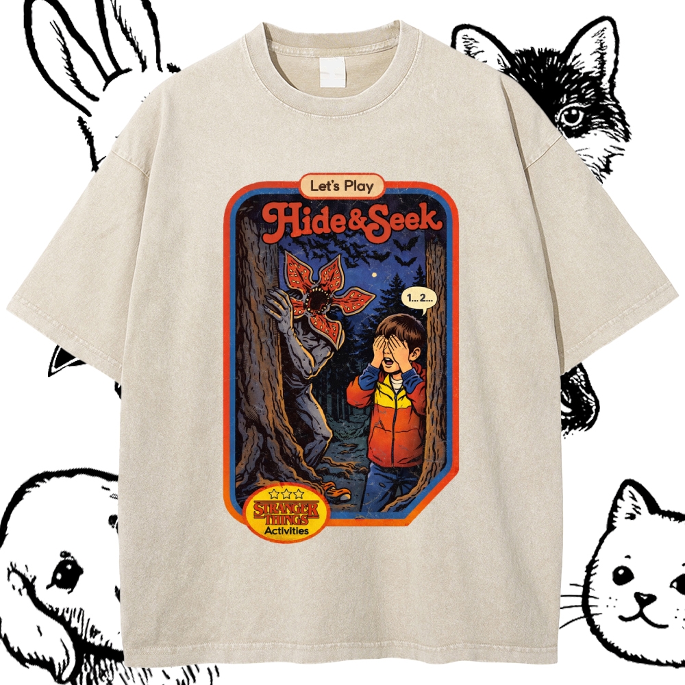 Let's Play Hide&Seek - Cotton Vintage Wash Classic Graphic Tee
