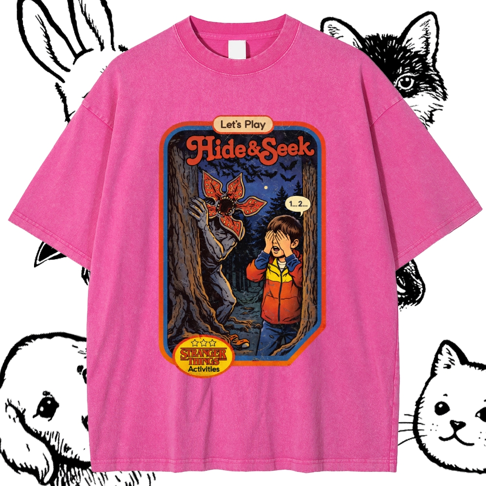 Let's Play Hide&Seek - Cotton Vintage Wash Classic Graphic Tee