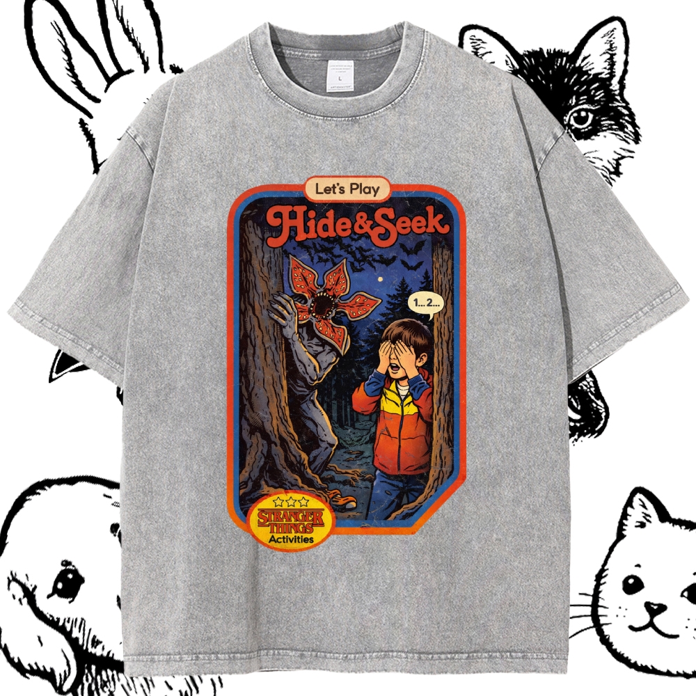 Let's Play Hide&Seek - Cotton Vintage Wash Classic Graphic Tee