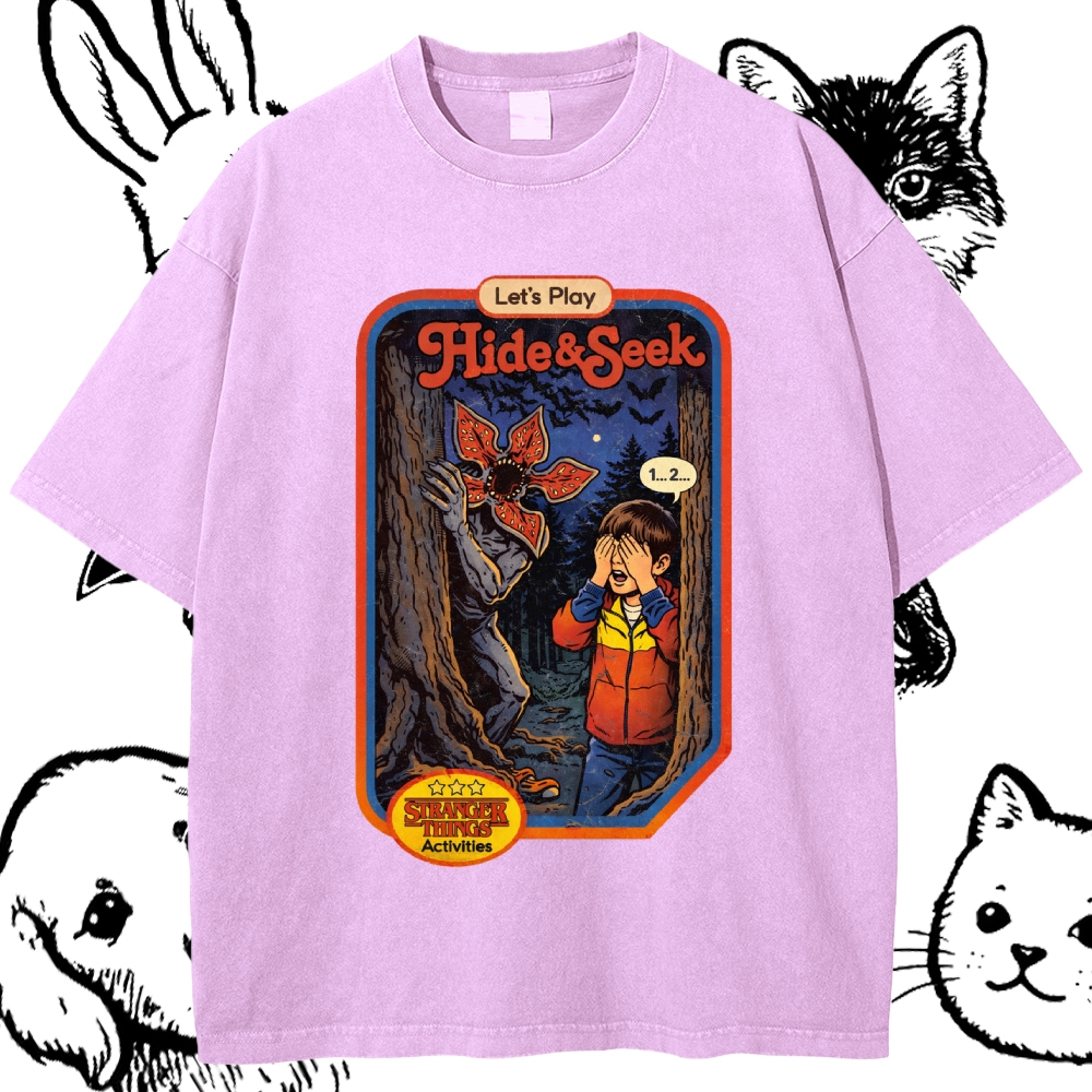 Let's Play Hide&Seek - Cotton Vintage Wash Classic Graphic Tee