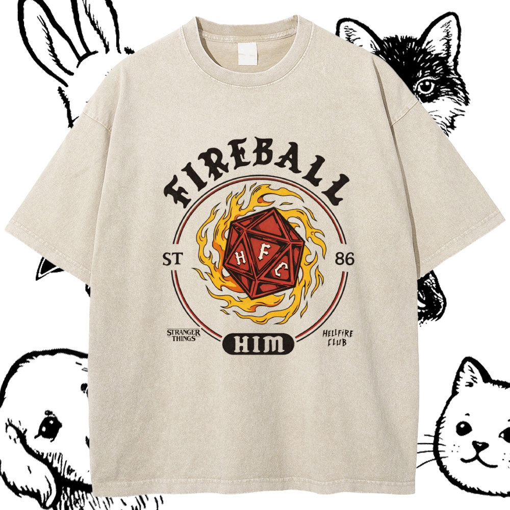 Fireball Him - Cotton Vintage Wash Classic Graphic Tee