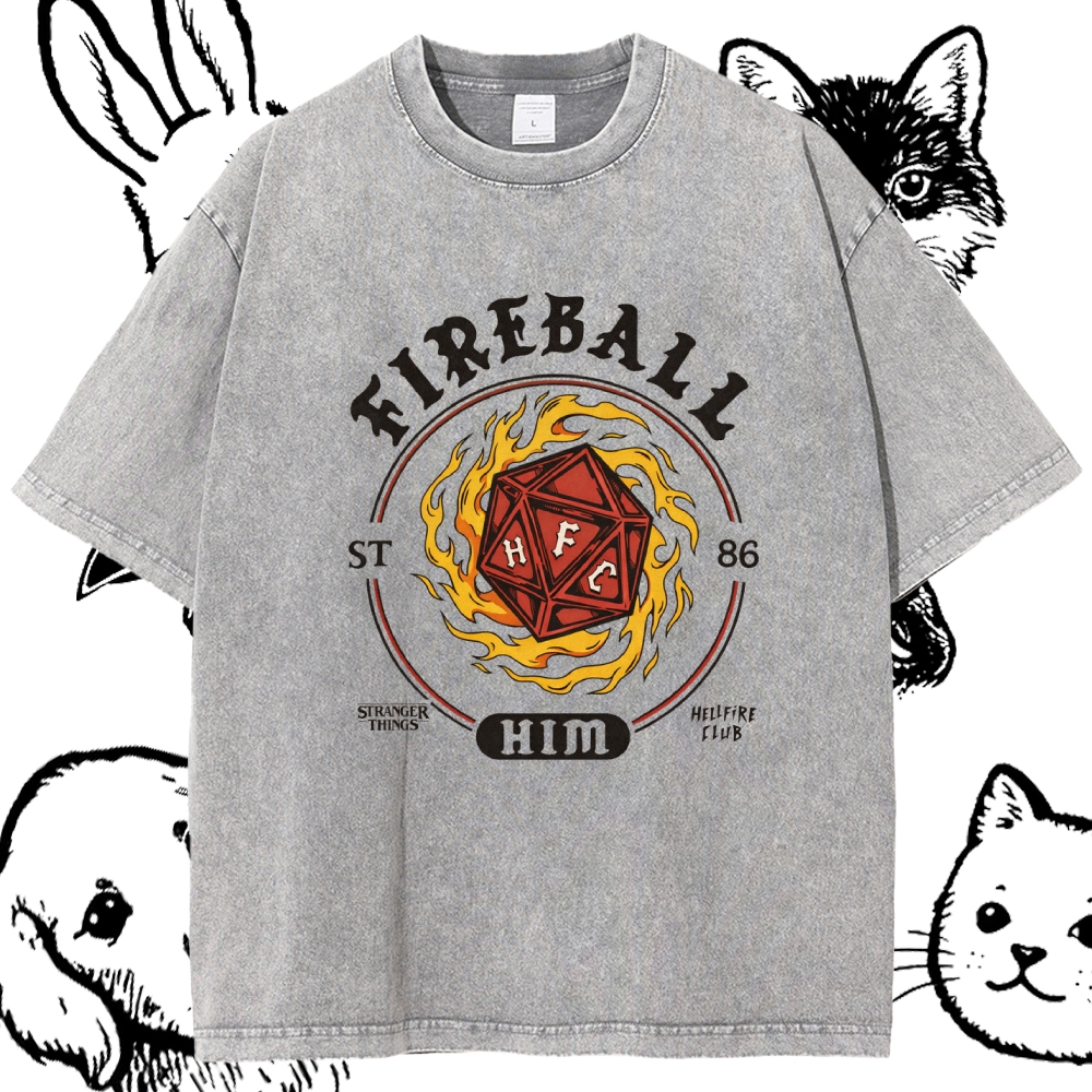 Fireball Him - Cotton Vintage Wash Classic Graphic Tee