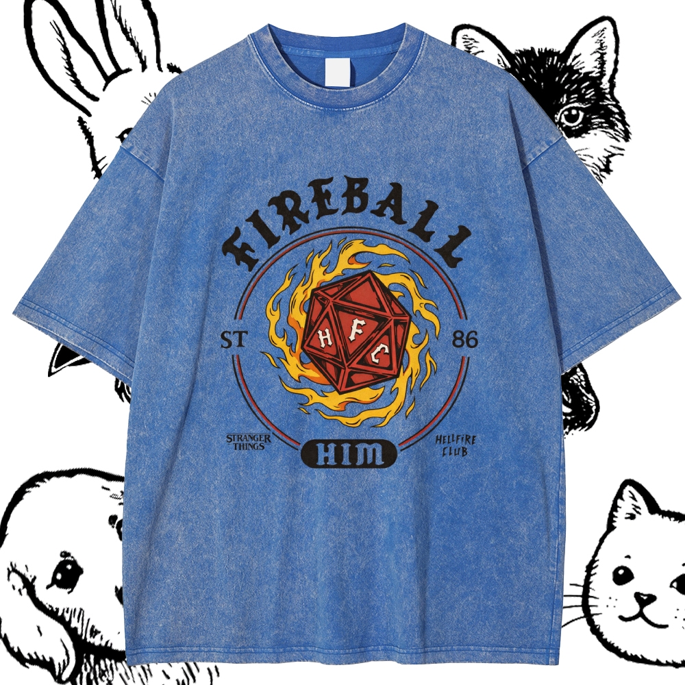 Fireball Him - Cotton Vintage Wash Classic Graphic Tee