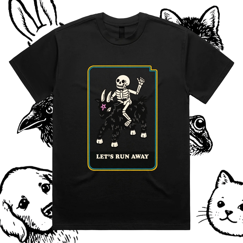 Let's Run Away - Cotton Classic Fit Retro Dark Humor Graphic Tee