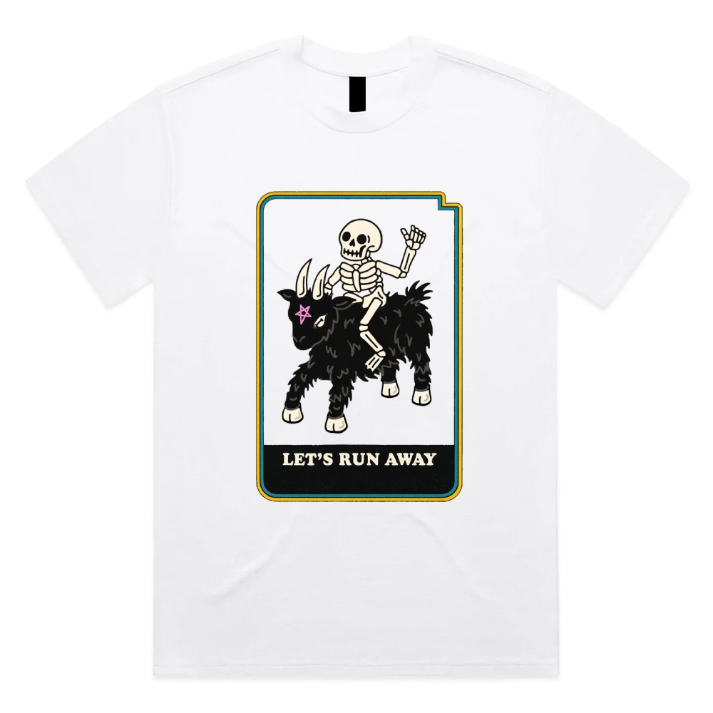 Let's Run Away - Cotton Classic Fit Retro Dark Humor Graphic Tee