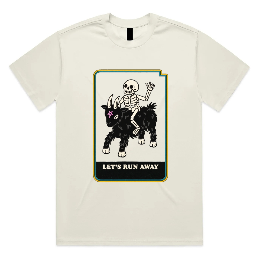 Let's Run Away - Cotton Classic Fit Retro Dark Humor Graphic Tee