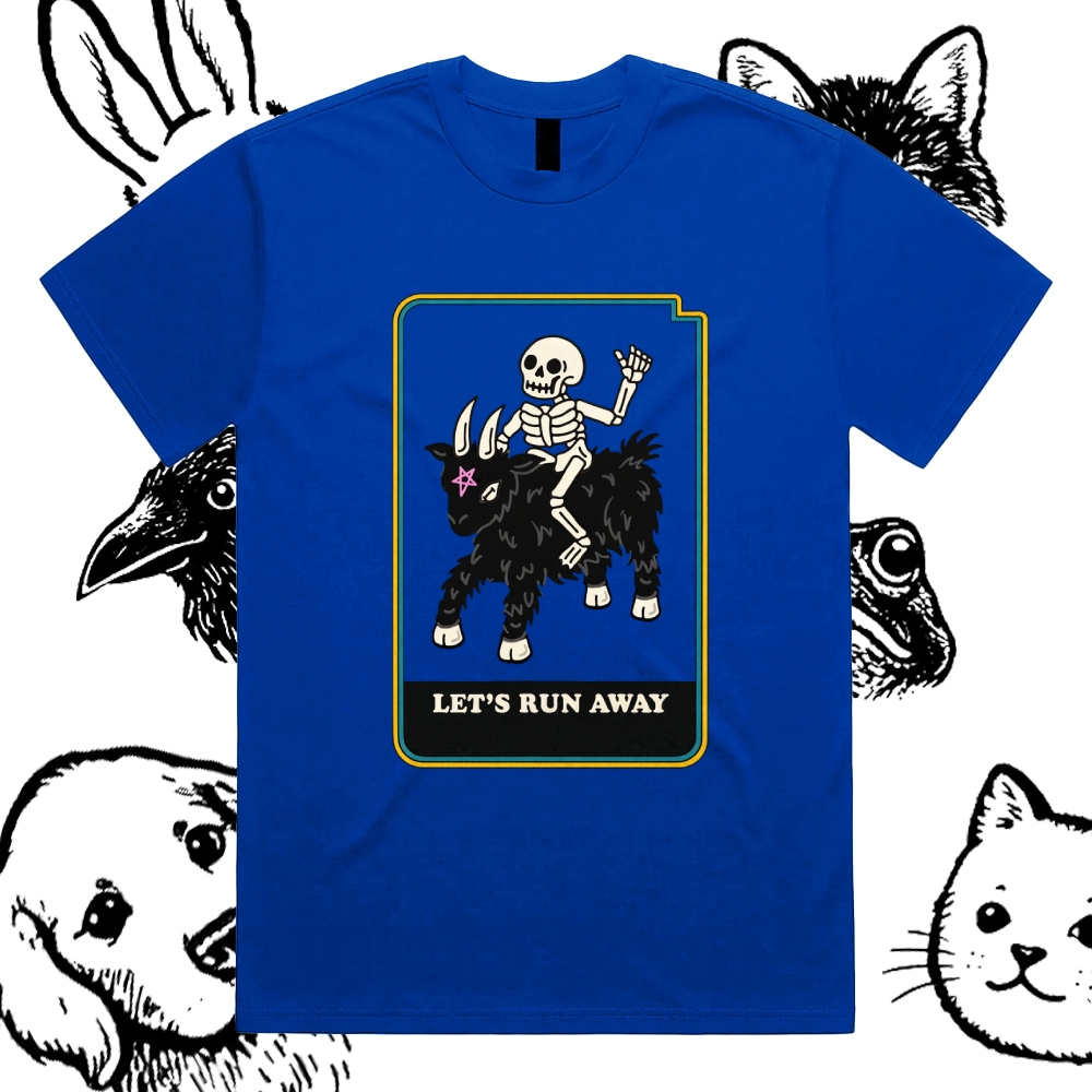 Let's Run Away - Cotton Classic Fit Retro Dark Humor Graphic Tee