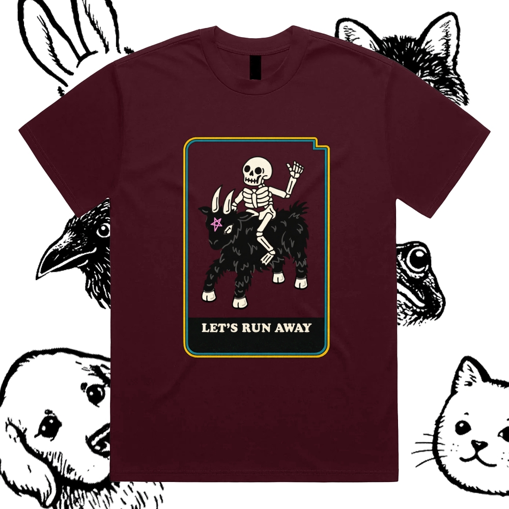 Let's Run Away - Cotton Classic Fit Retro Dark Humor Graphic Tee