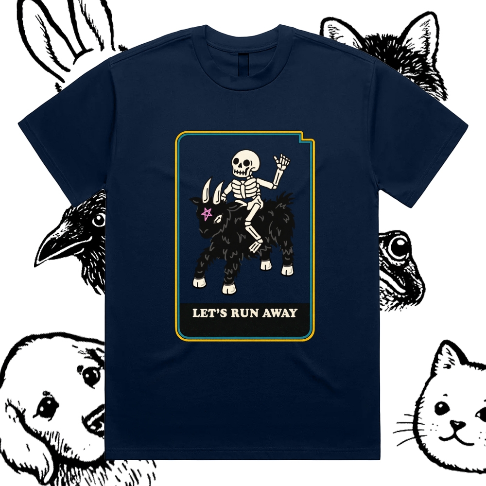 Let's Run Away - Cotton Classic Fit Retro Dark Humor Graphic Tee
