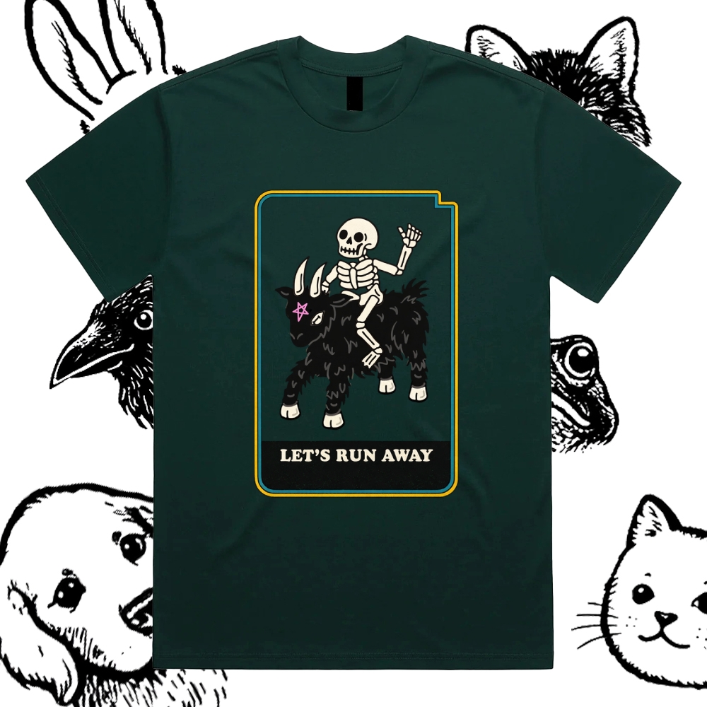 Let's Run Away - Cotton Classic Fit Retro Dark Humor Graphic Tee