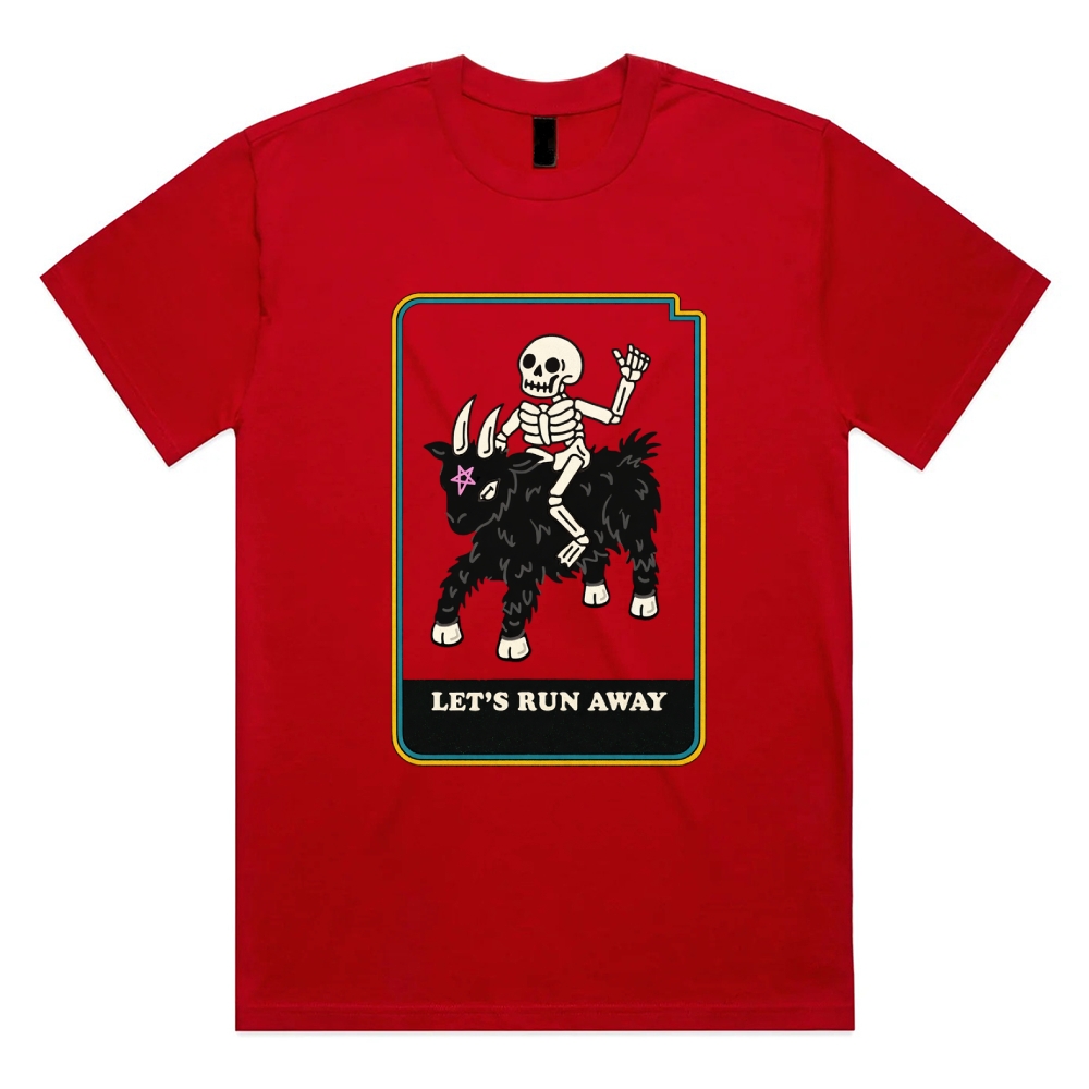 Let's Run Away - Cotton Classic Fit Retro Dark Humor Graphic Tee