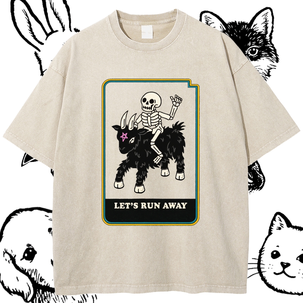 Let's Run Away - Cotton Vintage Wash Classic Graphic Tee