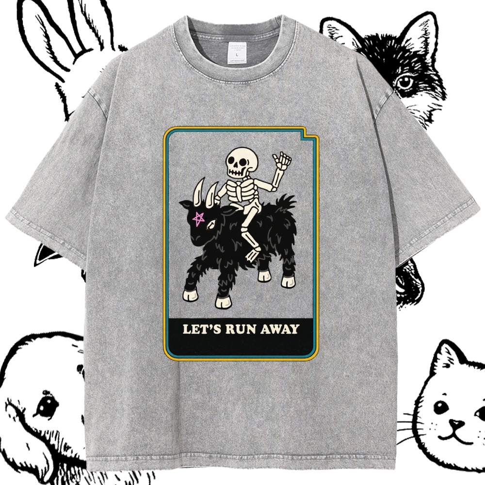 Let's Run Away - Cotton Vintage Wash Classic Graphic Tee