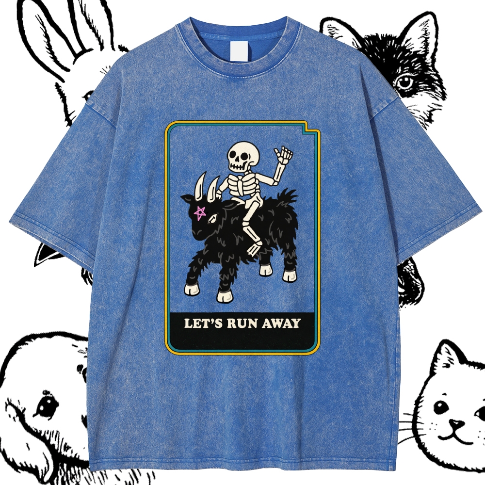 Let's Run Away - Cotton Vintage Wash Classic Graphic Tee