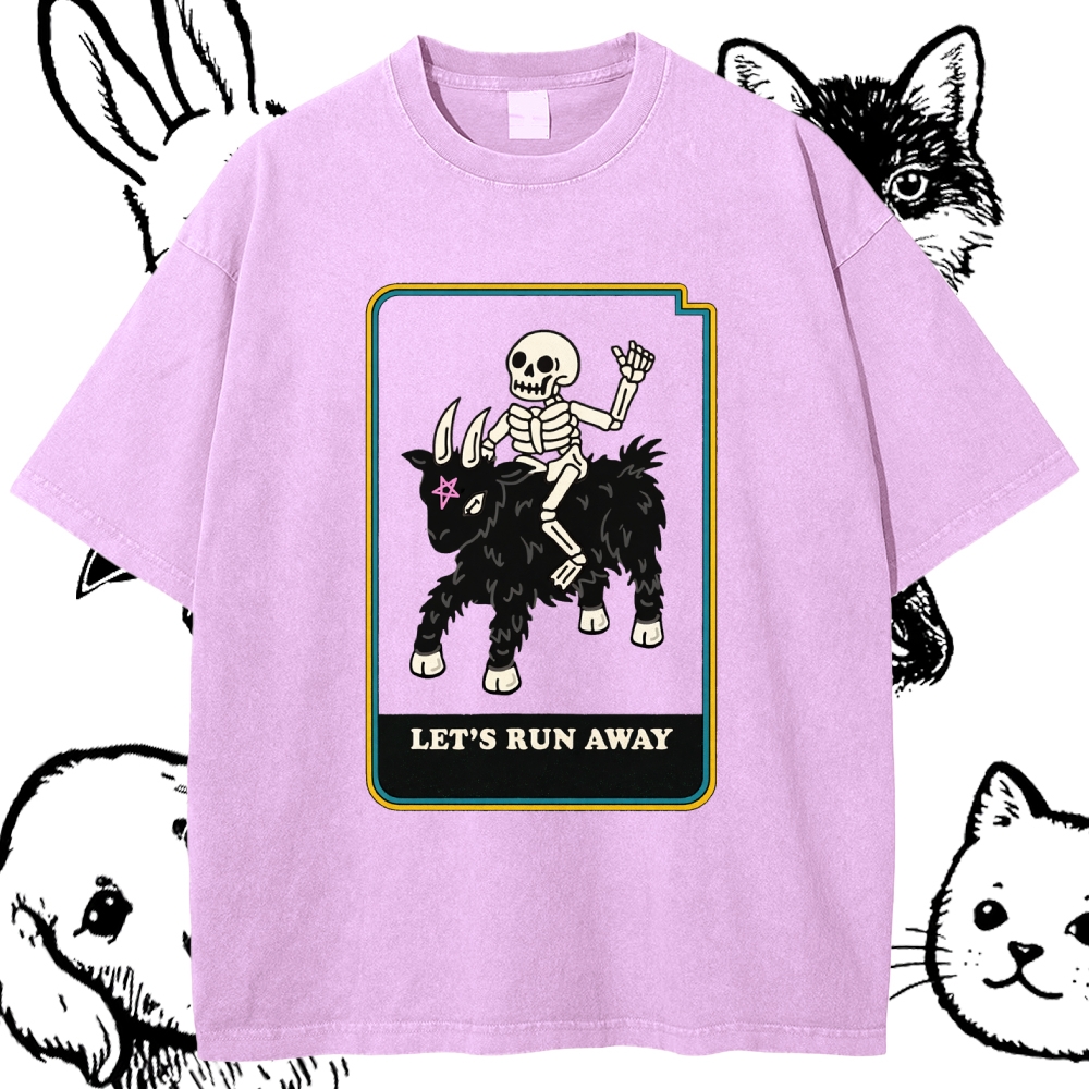 Let's Run Away - Cotton Vintage Wash Classic Graphic Tee