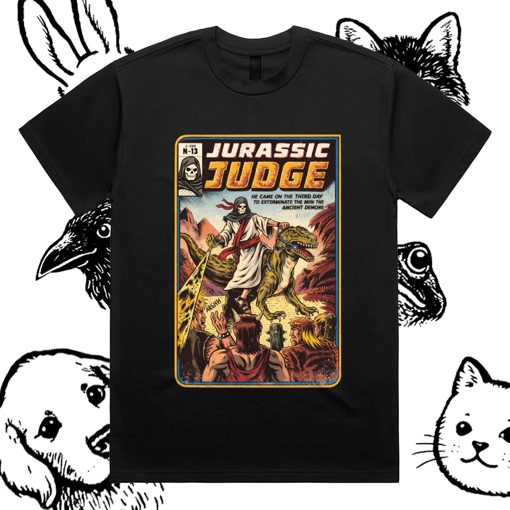 Jurassic Judge - Cotton Classic Fit Retro Dark Humor Graphic Tee