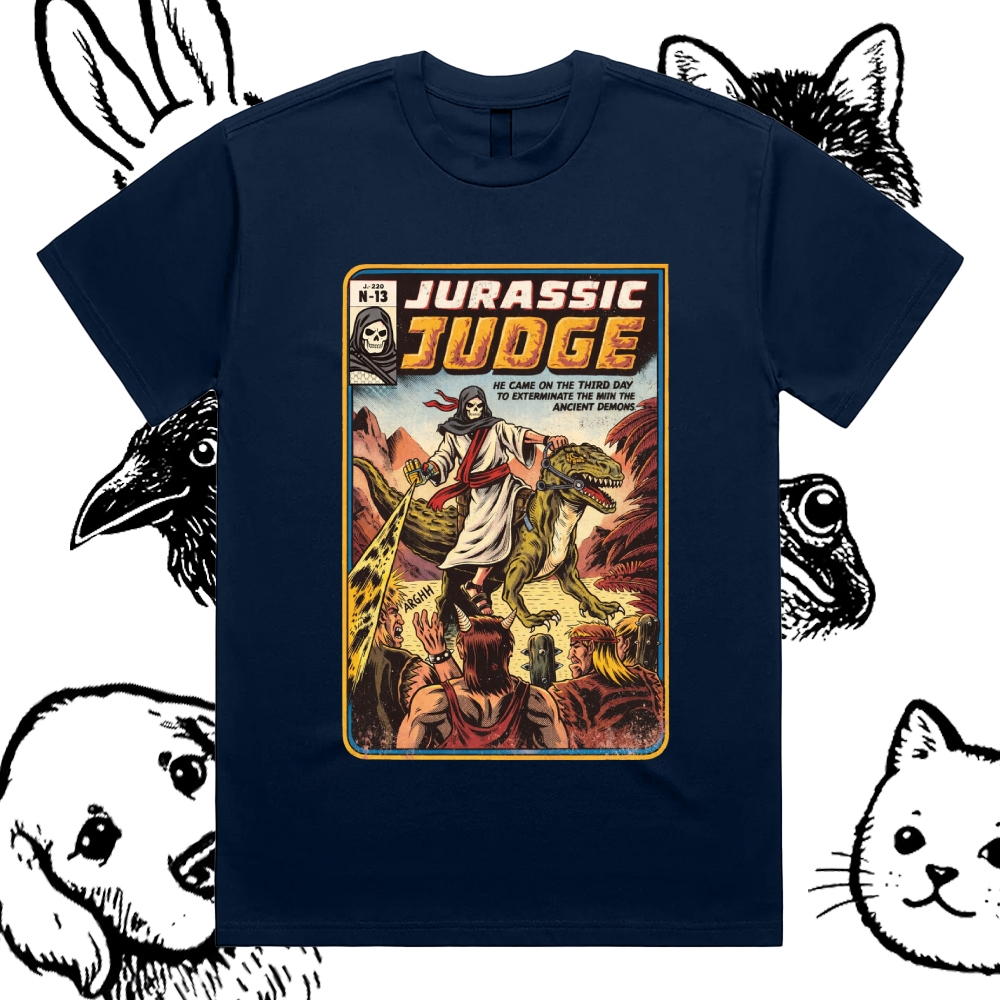 Jurassic Judge - Cotton Classic Fit Retro Dark Humor Graphic Tee