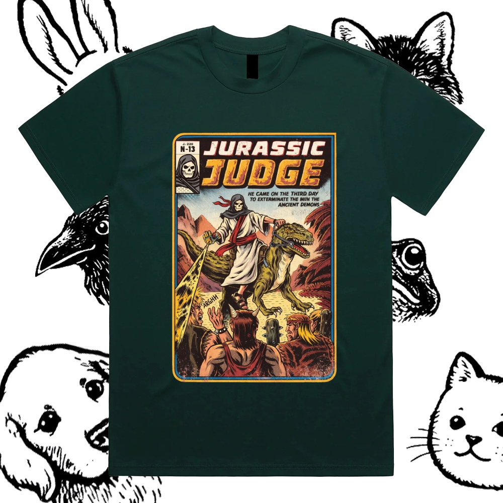 Jurassic Judge - Cotton Classic Fit Retro Dark Humor Graphic Tee