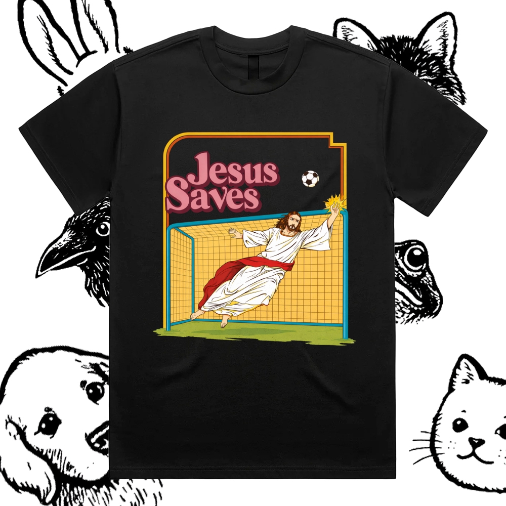 Jesus Saves - Cotton Classic Fit Retro Dark Humor Graphic Tee