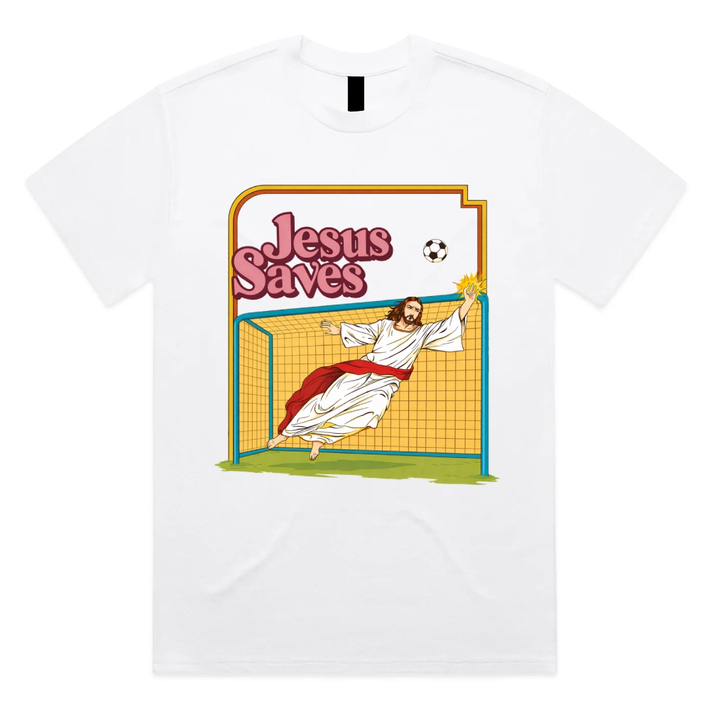 Jesus Saves - Cotton Classic Fit Retro Dark Humor Graphic Tee