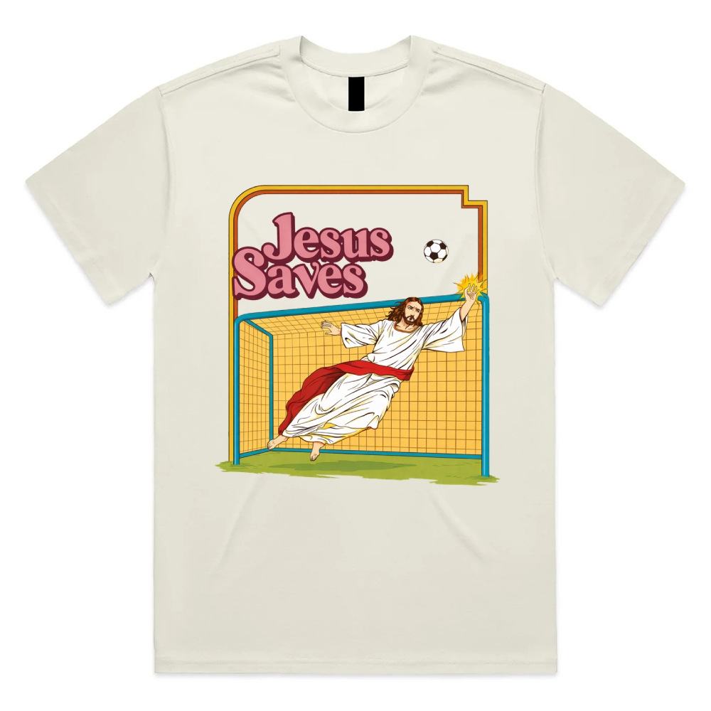 Jesus Saves - Cotton Classic Fit Retro Dark Humor Graphic Tee