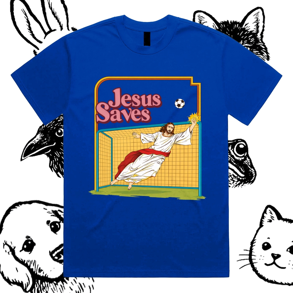 Jesus Saves - Cotton Classic Fit Retro Dark Humor Graphic Tee