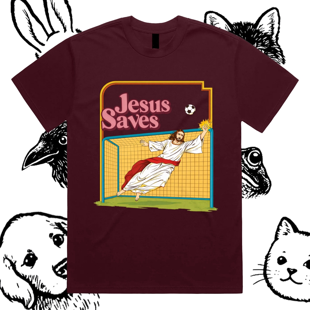 Jesus Saves - Cotton Classic Fit Retro Dark Humor Graphic Tee