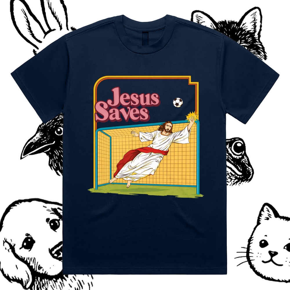 Jesus Saves - Cotton Classic Fit Retro Dark Humor Graphic Tee