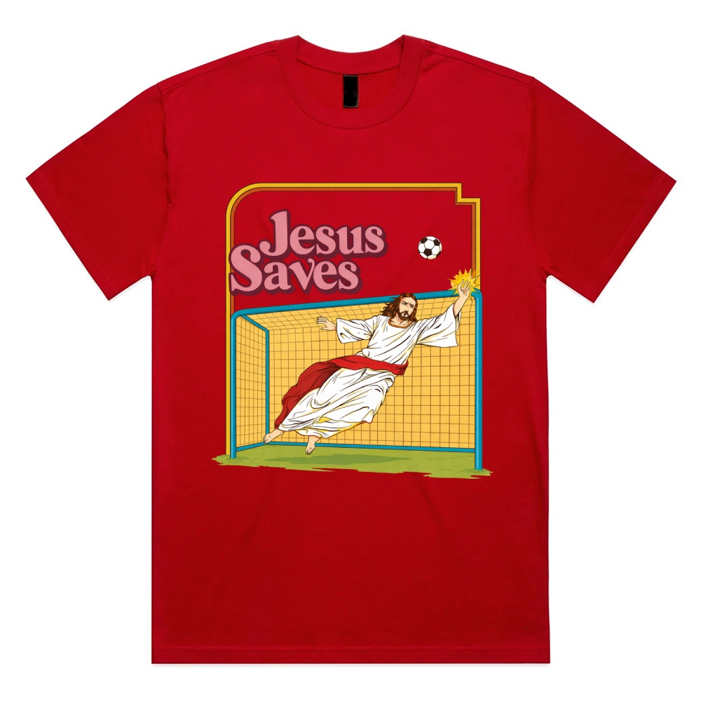 Jesus Saves - Cotton Classic Fit Retro Dark Humor Graphic Tee