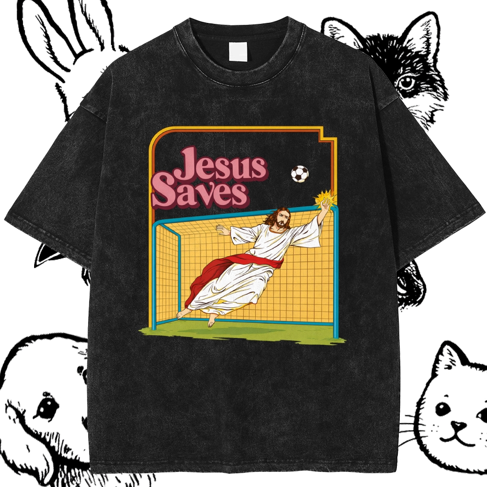 Jesus Saves - Cotton Vintage Wash Classic Graphic Tee