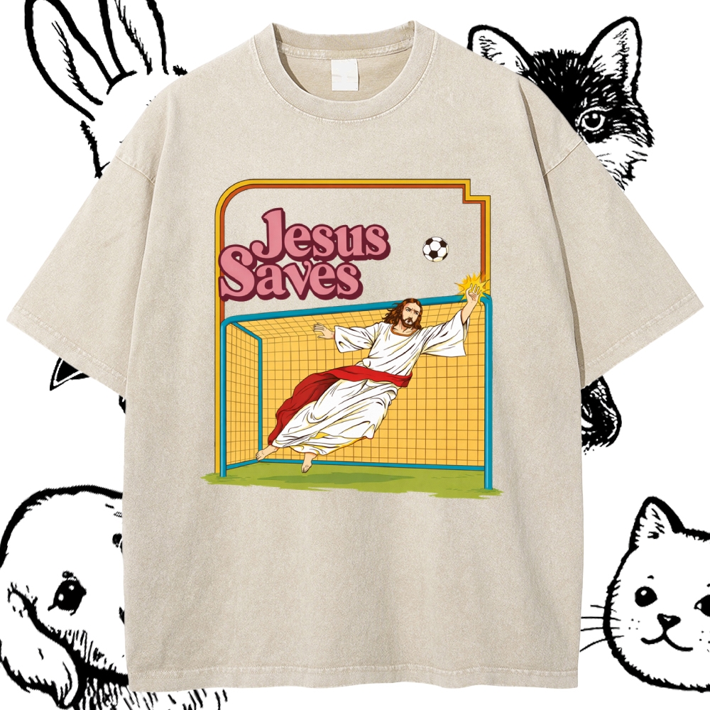 Jesus Saves - Cotton Vintage Wash Classic Graphic Tee