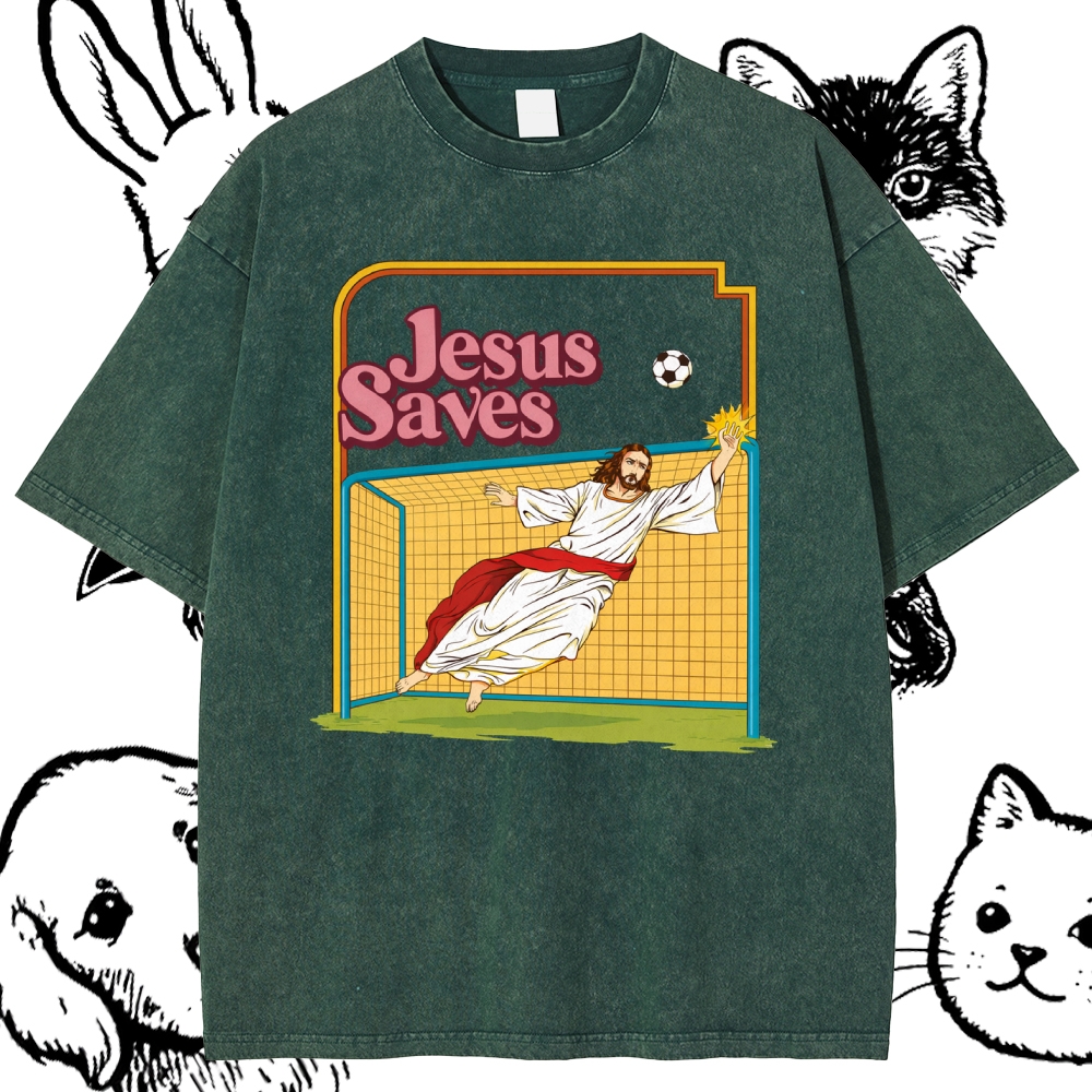 Jesus Saves - Cotton Vintage Wash Classic Graphic Tee