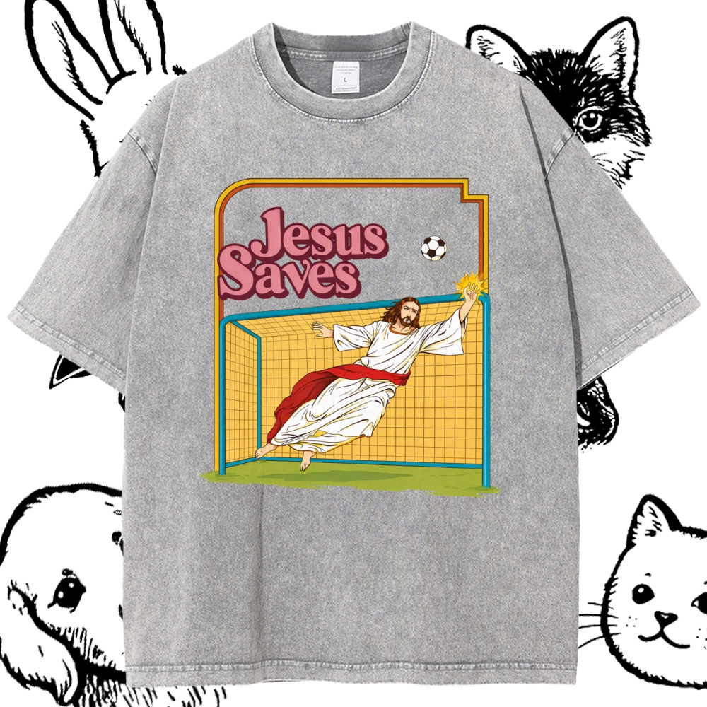 Jesus Saves - Cotton Vintage Wash Classic Graphic Tee