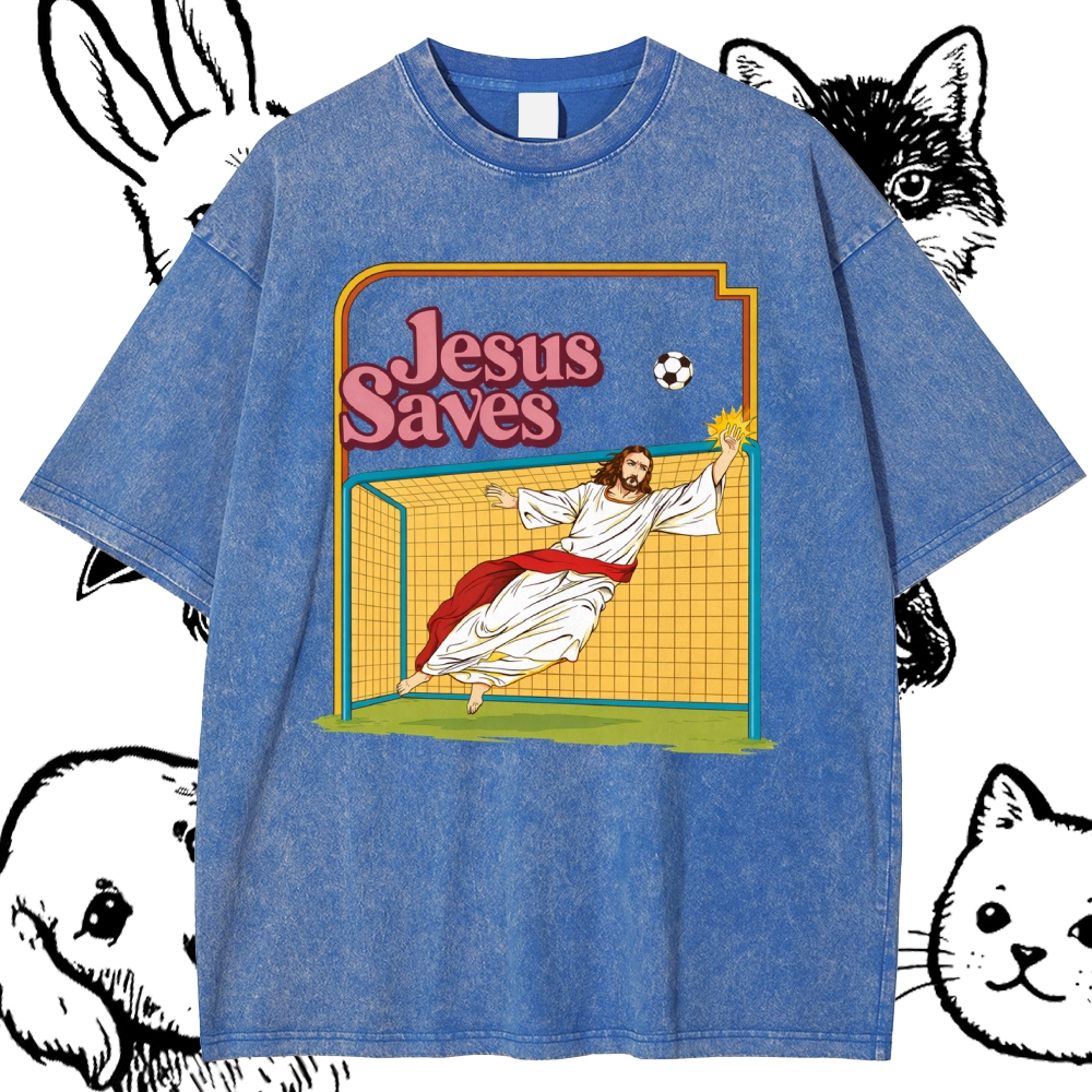Jesus Saves - Cotton Vintage Wash Classic Graphic Tee