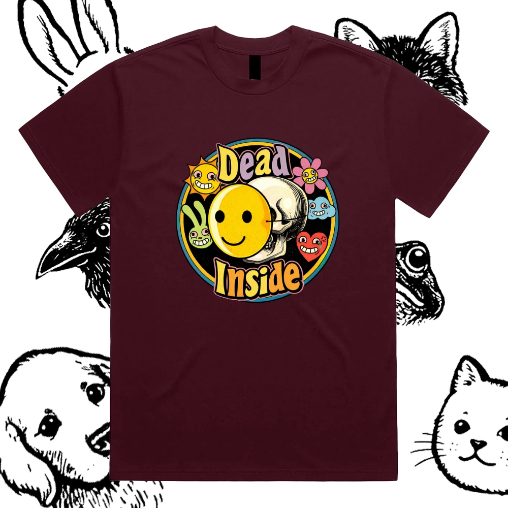 Dead Inside - Cotton Classic Fit Retro Dark Humor Graphic Tee