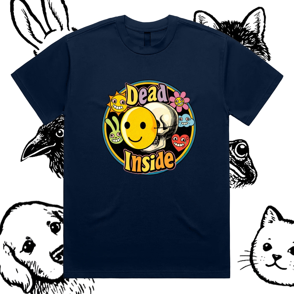 Dead Inside - Cotton Classic Fit Retro Dark Humor Graphic Tee