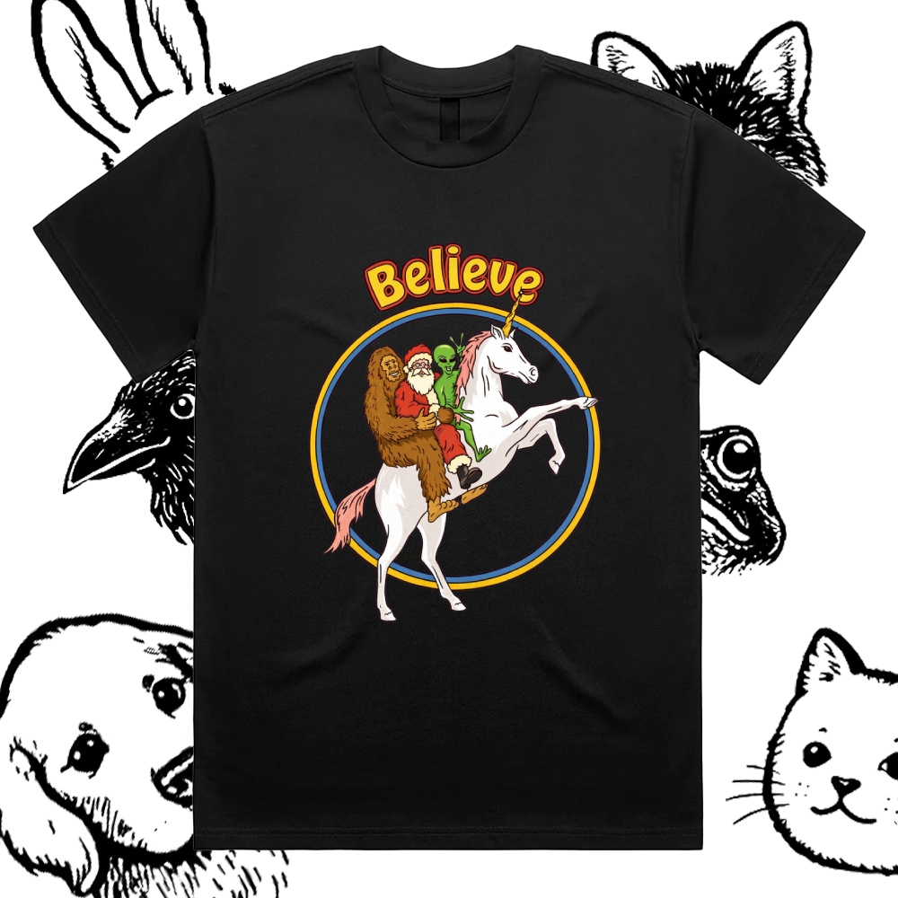 Believe - Cotton Classic Fit Retro Dark Humor Graphic Tee