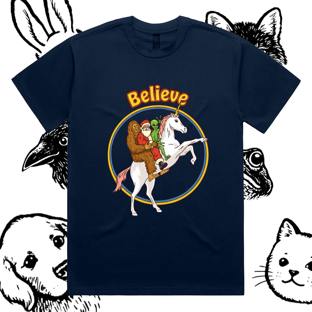 Believe - Cotton Classic Fit Retro Dark Humor Graphic Tee