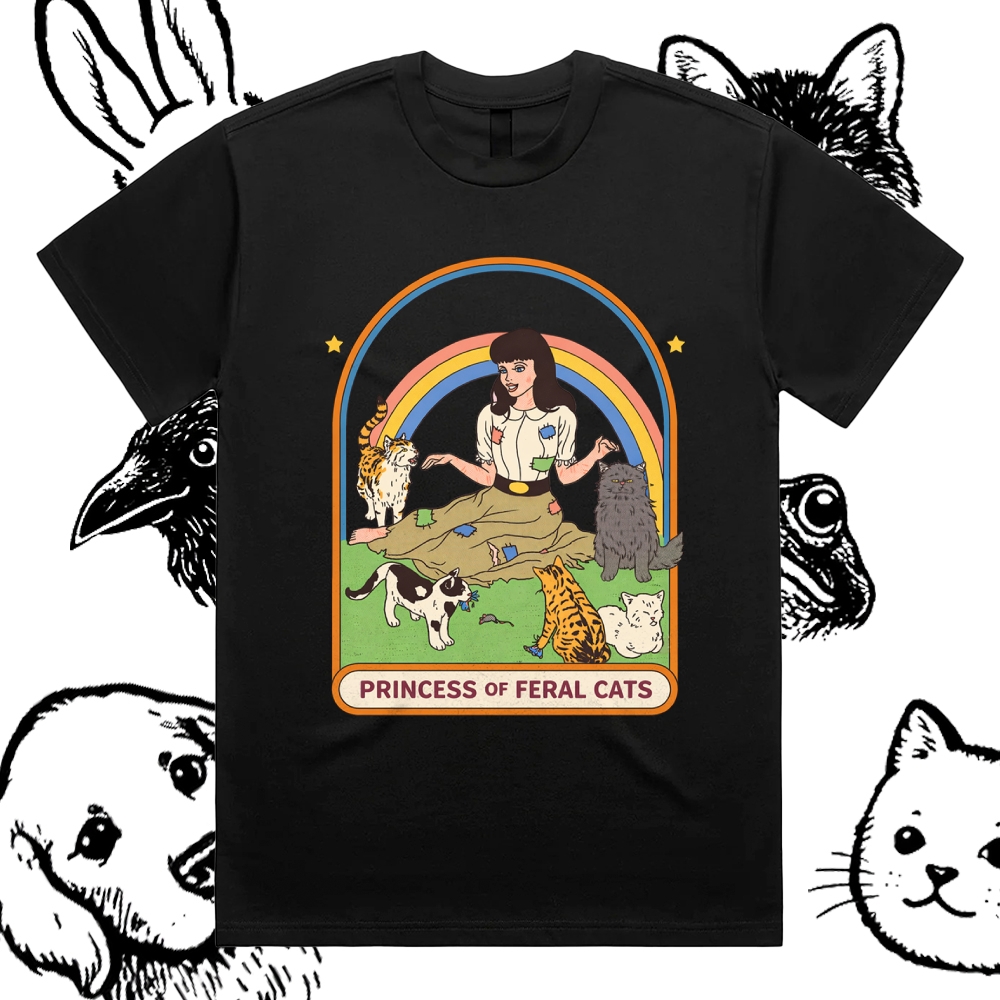 Princess Of Feral Cats - Cotton Classic Fit Retro Dark Humor Graphic Tee