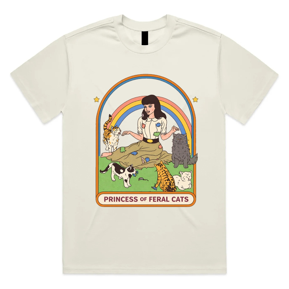 Princess Of Feral Cats - Cotton Classic Fit Retro Dark Humor Graphic Tee