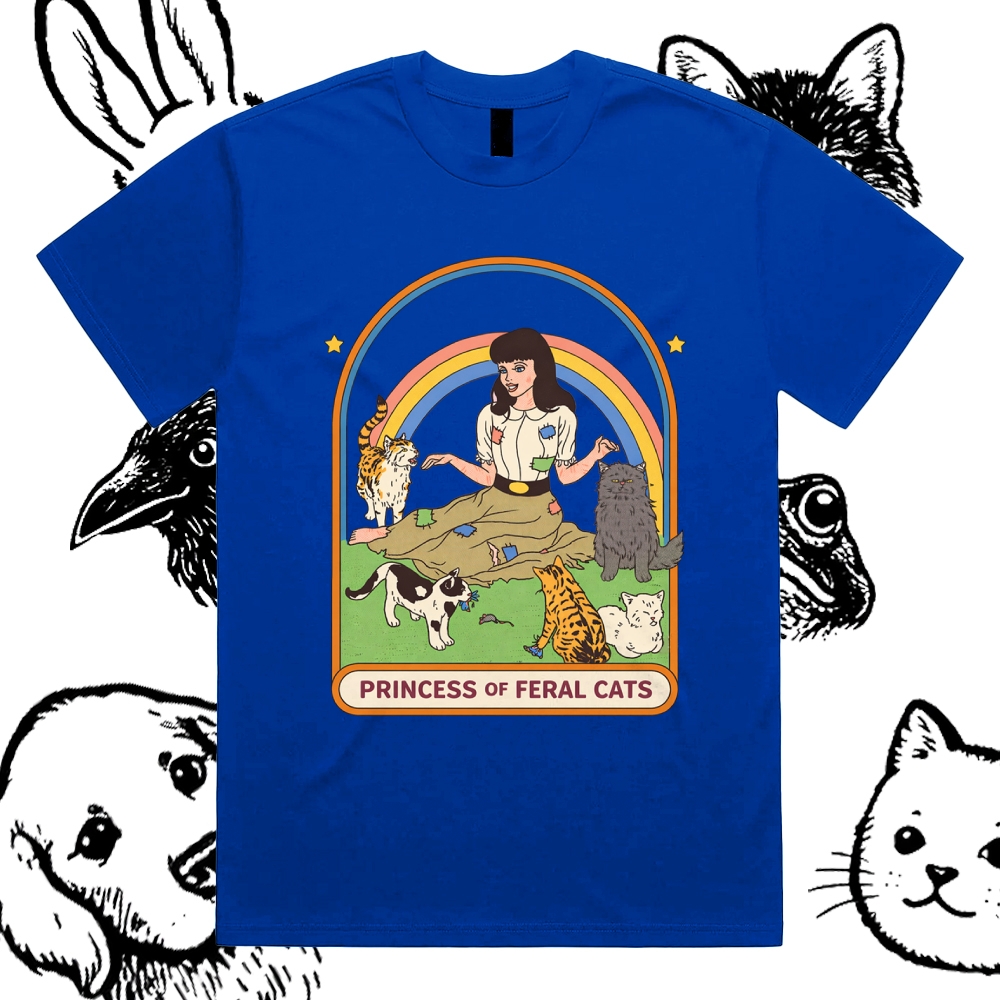 Princess Of Feral Cats - Cotton Classic Fit Retro Dark Humor Graphic Tee
