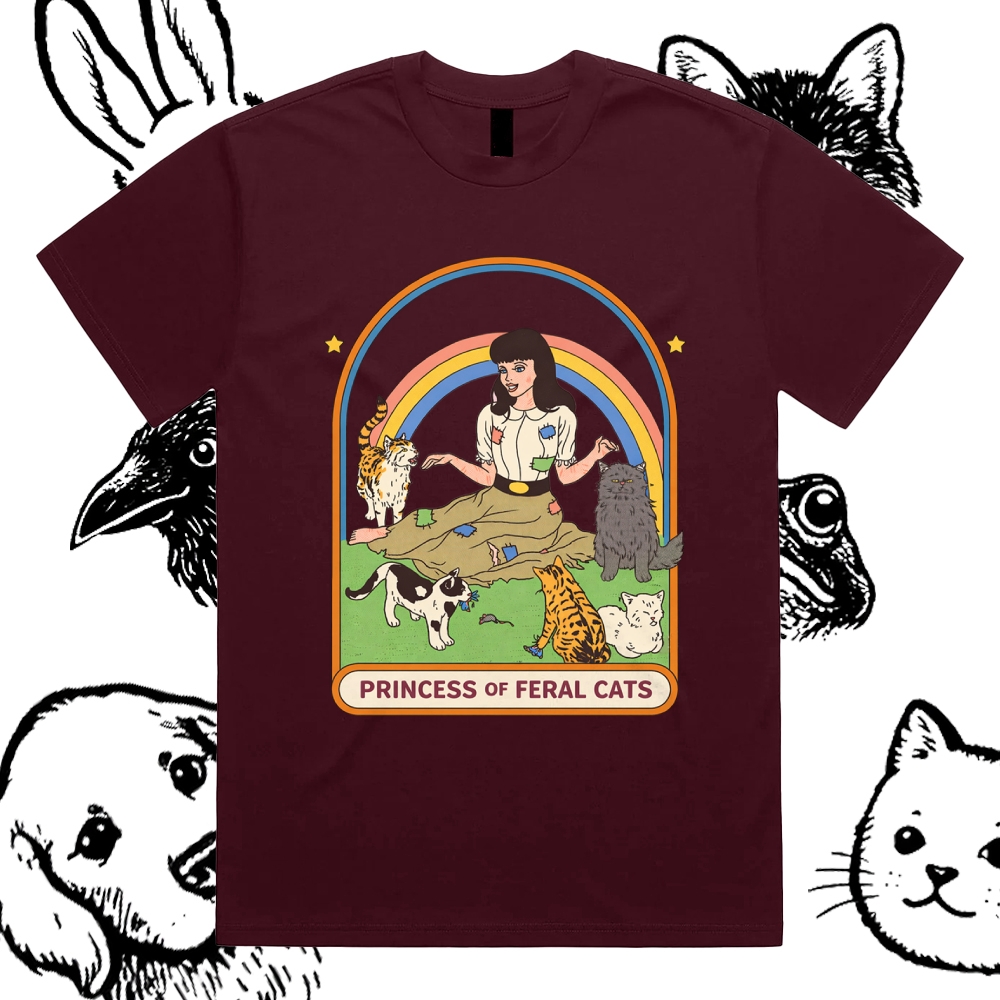 Princess Of Feral Cats - Cotton Classic Fit Retro Dark Humor Graphic Tee
