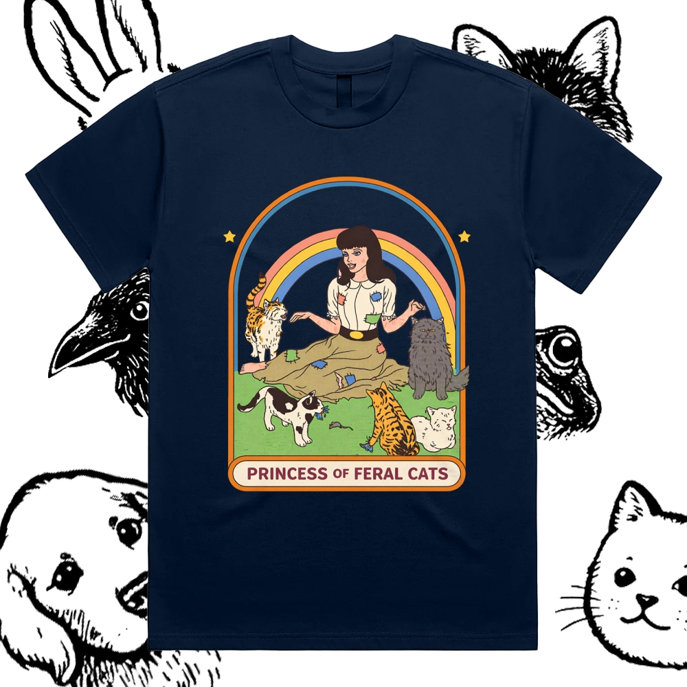 Princess Of Feral Cats - Cotton Classic Fit Retro Dark Humor Graphic Tee